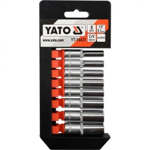 Головки торцевые 1/4", 5.5-13мм, L=50мм (набор 8пр.) CrV  YATO YT-14431