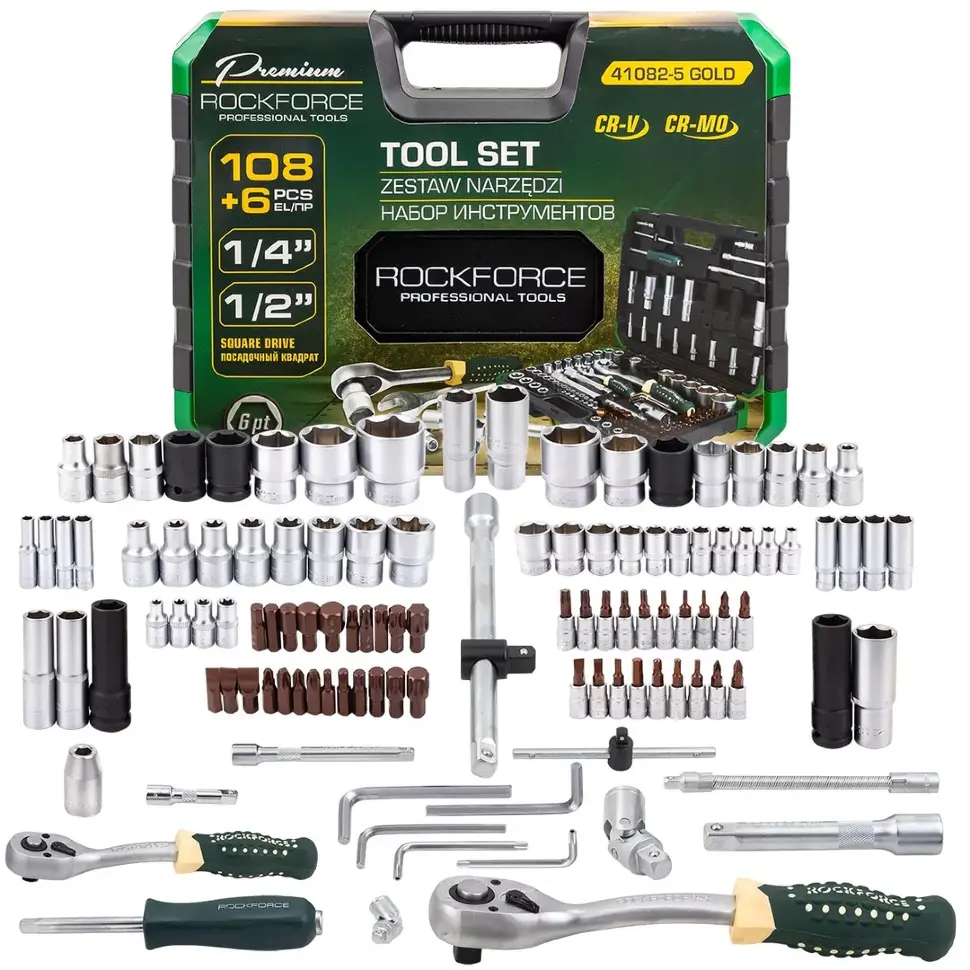Набор инструментов 108+6пр. 1/4" 1/2" 6pt RockFORCE Rock FORCE RF-41082-5 GOLD