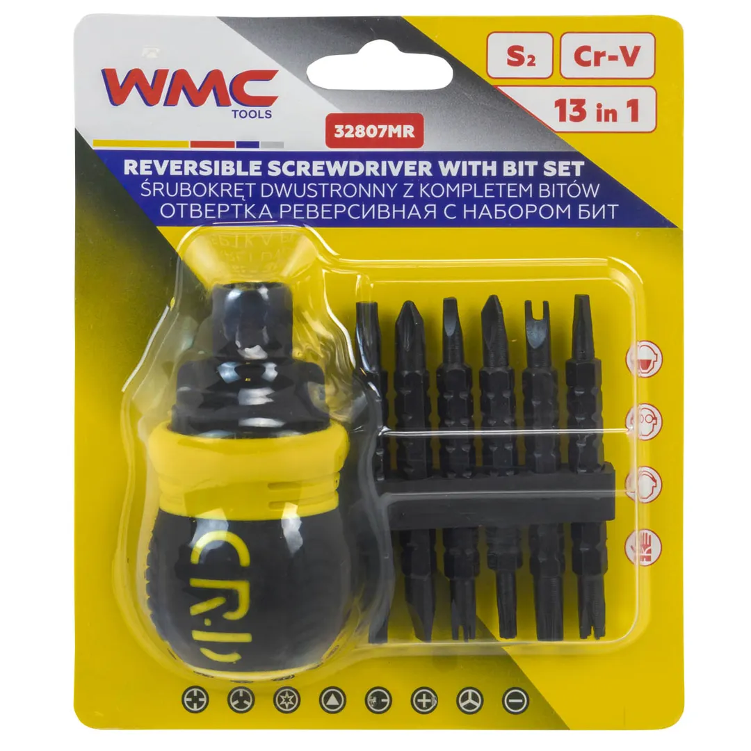 Отвертка реверсивная в комплекте с битами, набор  WMC TOOLS WMC-32807MR