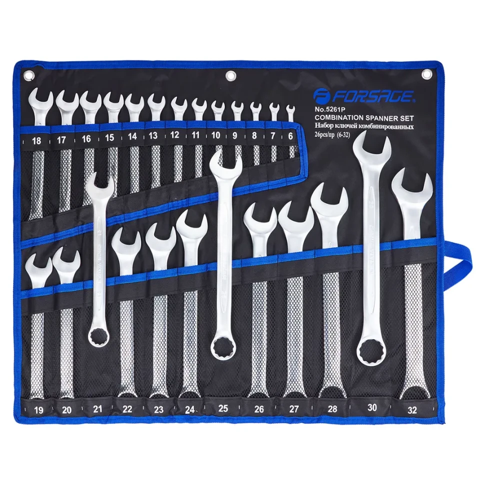 Ключи комбинированные (6-28, 30, 32мм) и ключ рожковый 36х41мм, набор 26пр. Forsage F-5261P+1