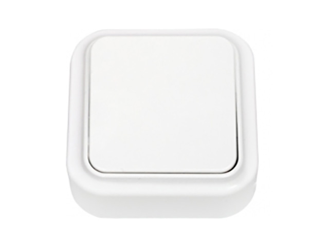 Выключатель белый одноклавишный открытой установки, задняя крышка, 6А, Пралеска BYLECTRICA А1 6-131