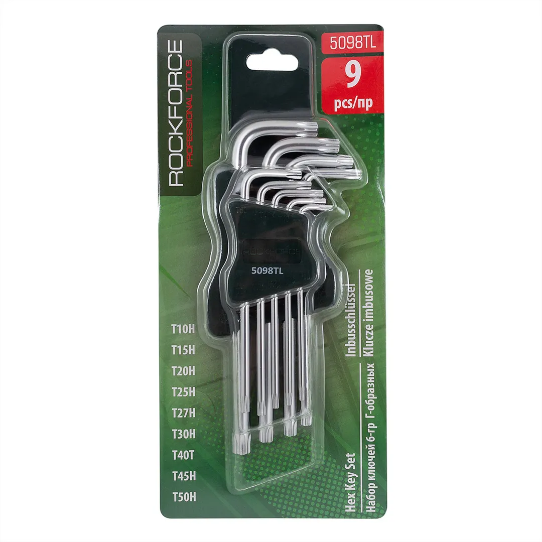 Набор ключей TORX длинных,Т10Н-Т50Н 9пр. с отверстием Rock FORCE RF-5098TL