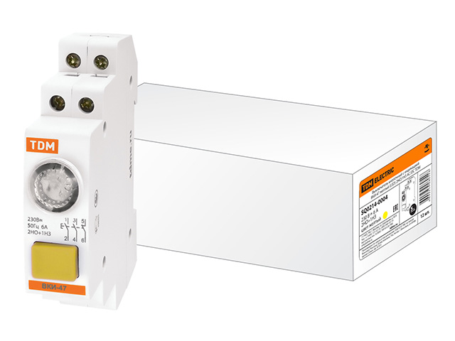 Выключатель кнопочный с индикацией ВКИ-47 желтый, LED, 2НО,1НЗ AC/DC, TDM SQ0214-0004