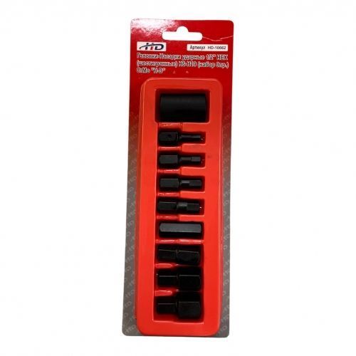 Головки-Насадки ударные 1/2" HEX (шестигранные) H6-H19, CrMo, S2 (набор 9пр.) H-D HD-10662