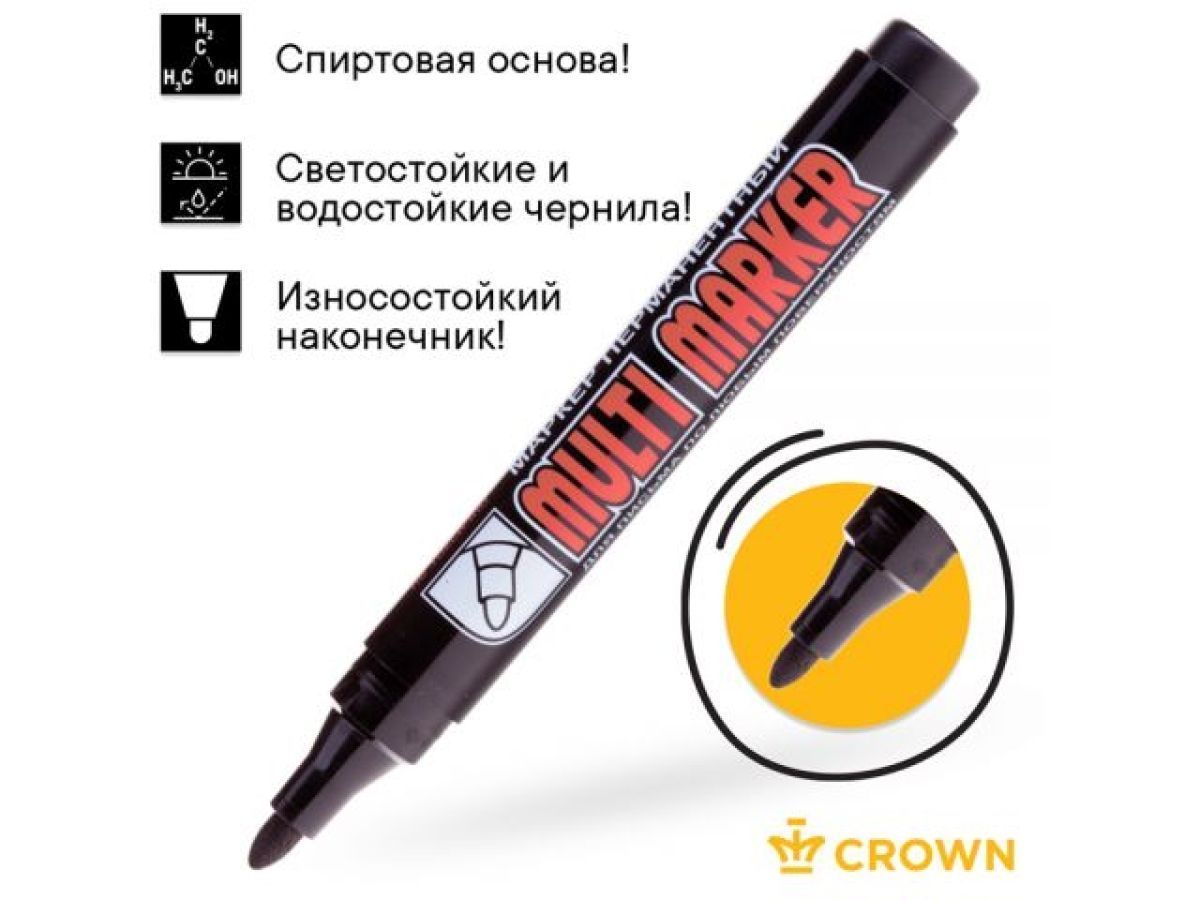 Маркер промышленный перманентный фетровый черный MULTI MARKER (толщ. линии 3.0 mm) CROWN CPM-800black