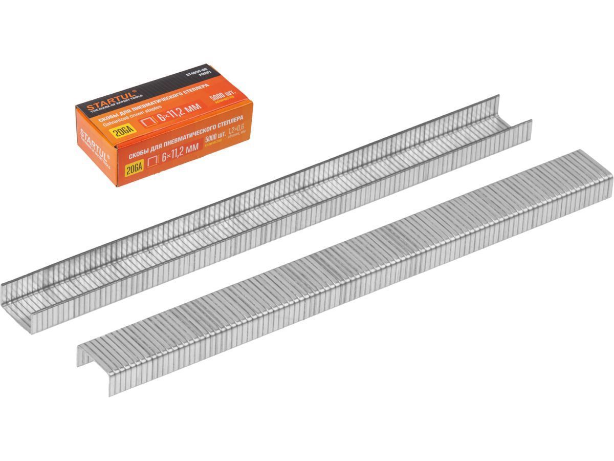 Скобы тип 20GA  6mm (5000шт) PROFI (для пневмостеплера, сечение 1.2х0.6mm, ширина скобы 11.2mm) STARTUL ST4530-06