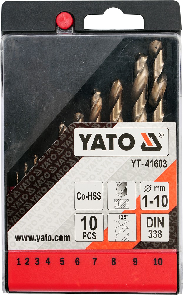 Сверла по металлу 1.0-10.0mm Co-HSS (набор 10пр.) YATO YT-41603 YATO YT-41603