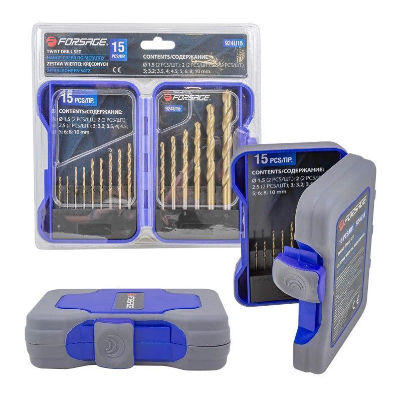 Набор сверл по металлу 1.5-10мм (15шт.) Forsage F-924U15