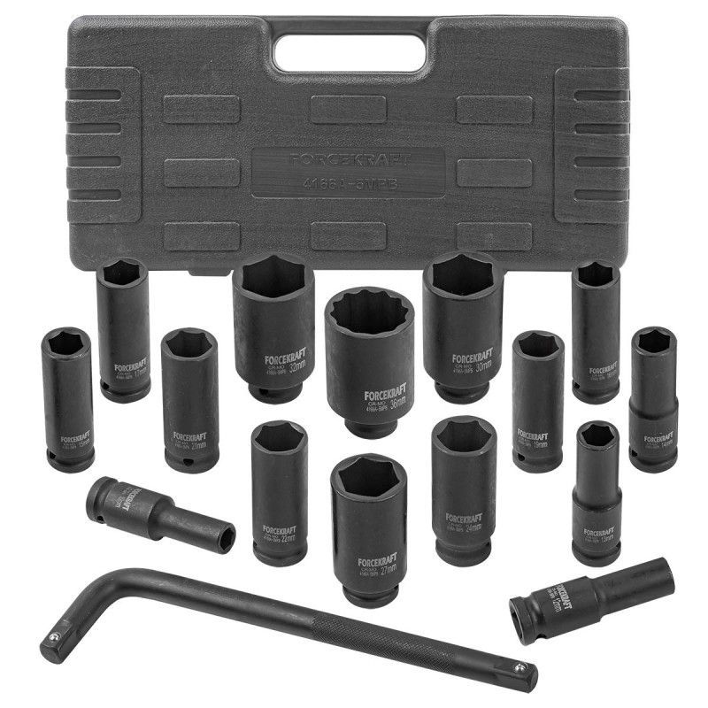Набор инструментов ударных 1/2" 15+1пр. 6-гр. (10-36мм) FORCEKRAFT FK-4166A-5MPB
