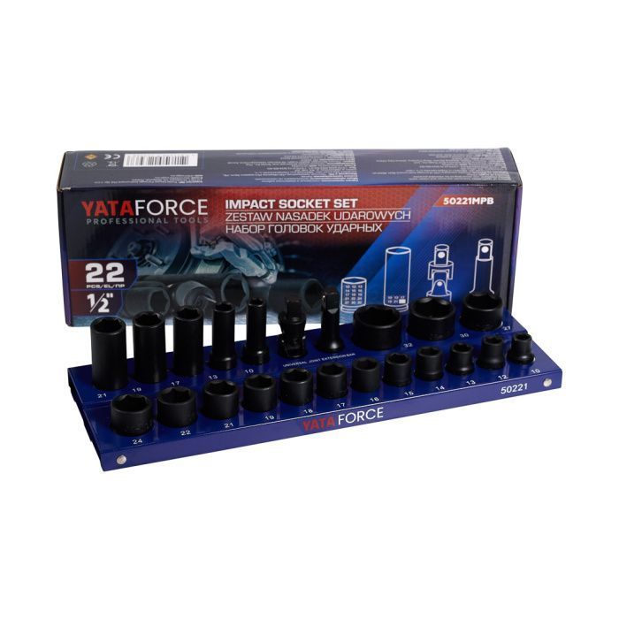 Головки ударные 1/2", набор 22 пр. 10-32 мм (6-гр.) YATAFORCE YF-50221MPB