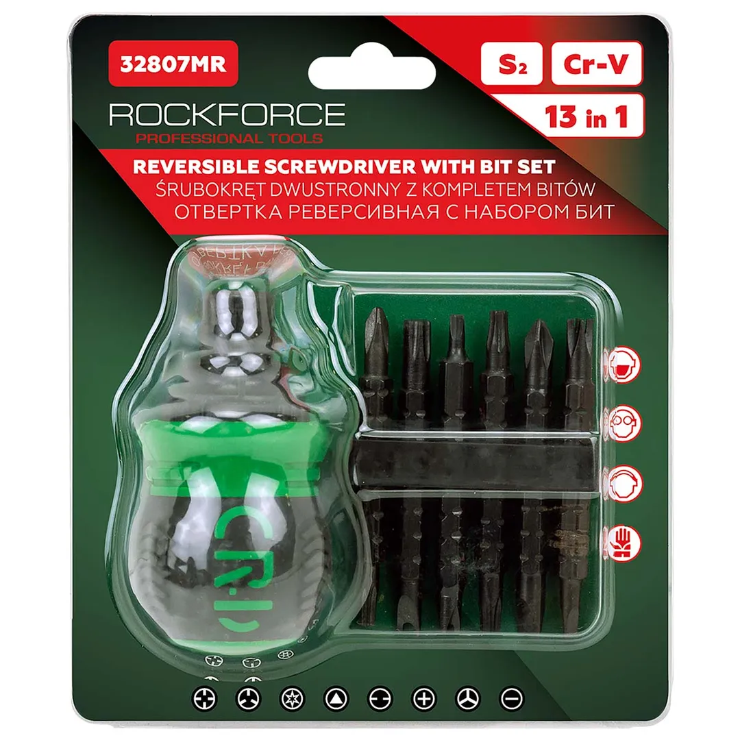 Отвертка реверсивная в комплекте с битами  Rock FORCE RF-32807MR