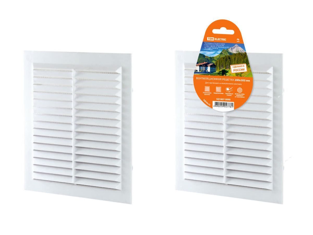 Решетка неразъемная с москитной сеткой, белая, 200х300  TDM SQ1807-0090