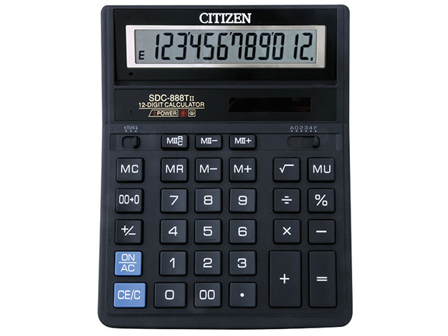 Калькулятор  12 разрядный черный бухгалтерский,  CITIZEN SDC-888T