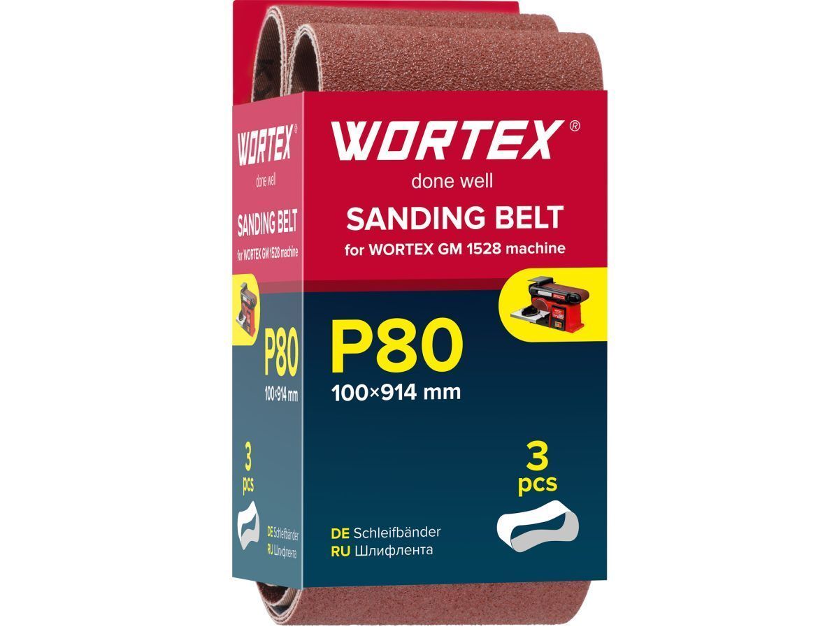 Шлифлента 100x914 мм P80 бесконечная 3 шт. для станка GM 1528 WORTEX 1325975