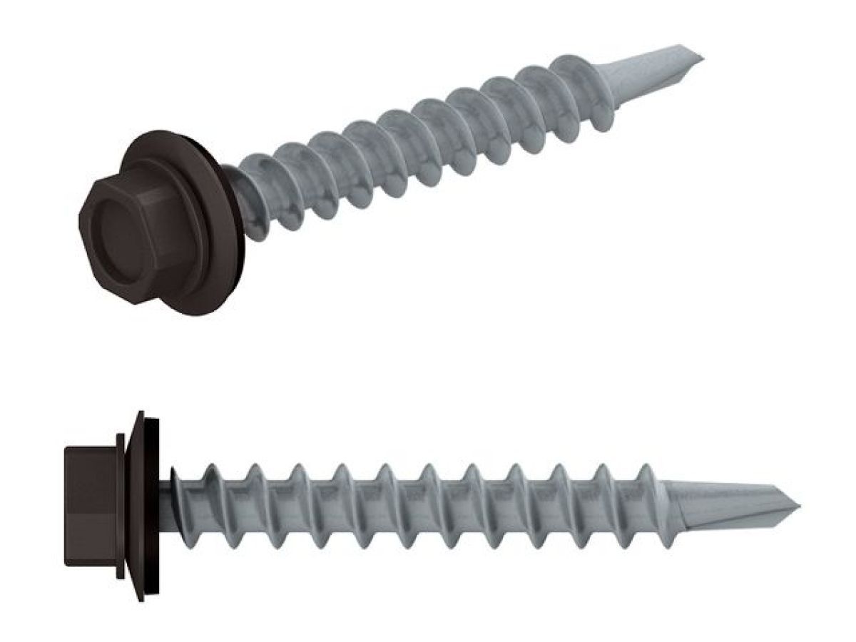 Саморез кровельный 4.8х19 mm цинк, шайба с прокл., PT3, RAL 8019 (100 шт в пласт. конт.) (по металлу...STARFIX SMP2-22690-100