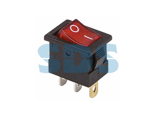 Выключатель клавишный 12V 15А (3с) ON-OFF красный с подсветкой Mini  ...REXANT 36-2170