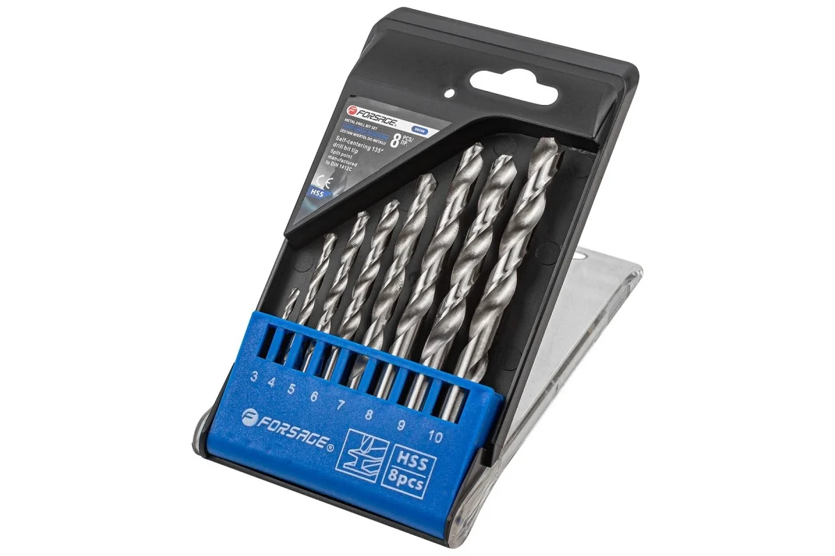 Набор сверл по металлу HSS 8пр. (3-10мм), в пластиковом футляре Forsage F-DBS08