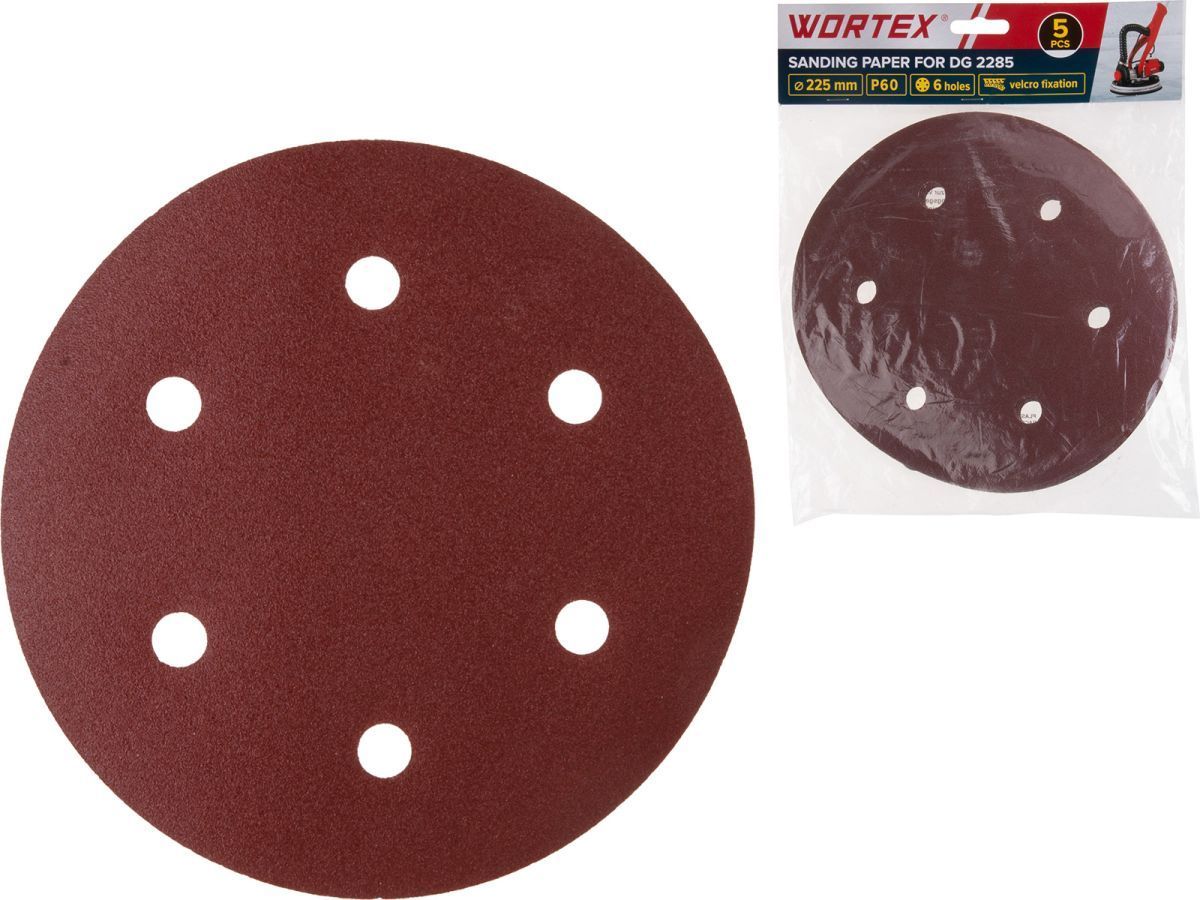 Шлифлист 225 мм Р60 самосцепл. 6 отв. 5 шт. для DG 2285 WORTEX 1304559