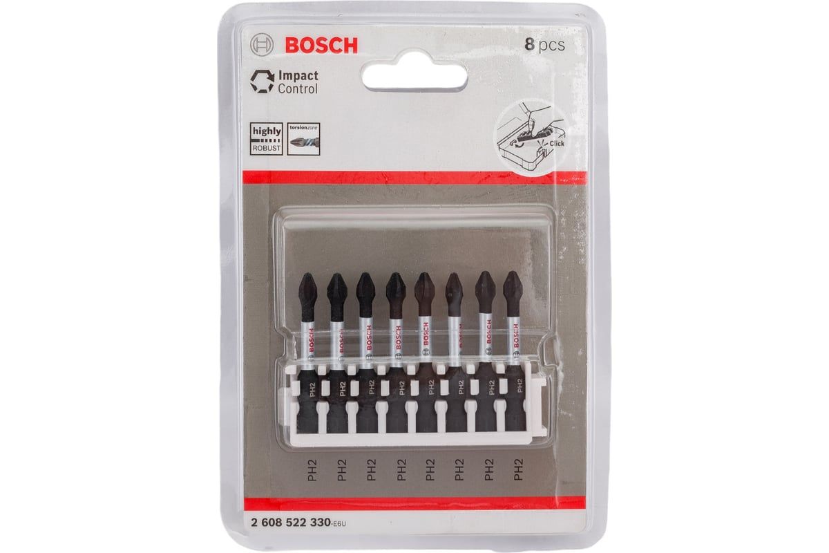Набор бит PH2 50 мм Impact Control (8 шт) BOSCH 2.608.522.330