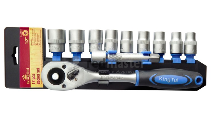 Набор головок с трещоткой и удлинителем 12пр. 1/2" (10-22мм, 6-гран.) KINGTUL KT412