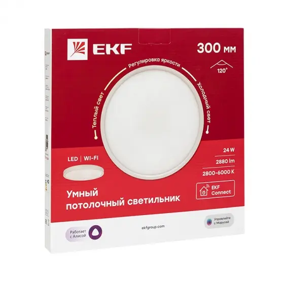 Умный потолочный светильник 300 мм 24W Connect EKF sclwf-300-cct