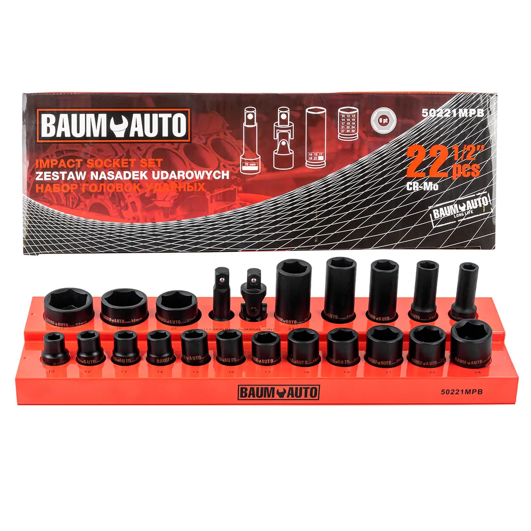 Головки ударные 1/2", набор 22 пр. 6-гр. (10-32мм) Baum Auto BaumAuto BM-50221MPB