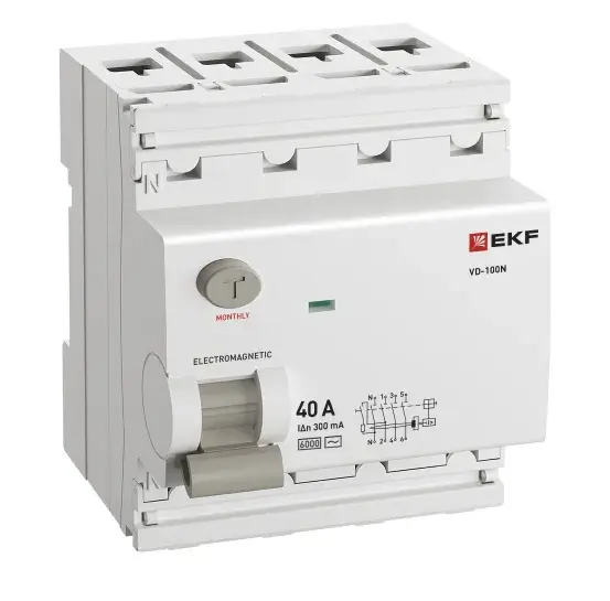 ВДТ ВД-100N 4P 40А 300мА AC эл-мех 6кА PROXIMA EKF E1046M40300