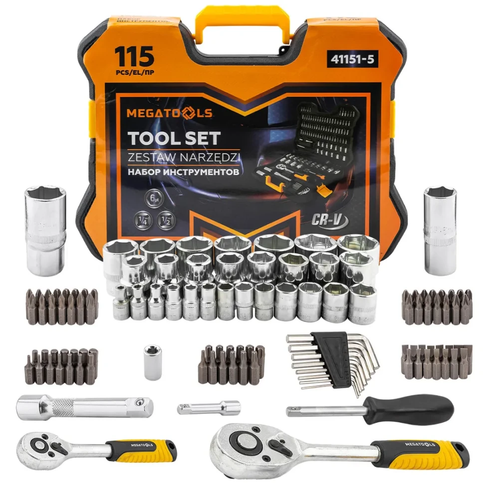 Набор инструментов 115пр. 1/4", 1/2" (6гр.)  MEGATOOLS MT-41151-5