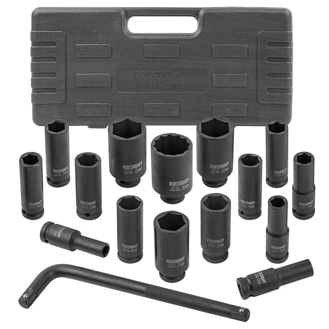 Набор инструментов ударных 1/2" 15+1пр. 6-гр. (10-36мм) FORCEKRAFT FK-4166A-5MPB