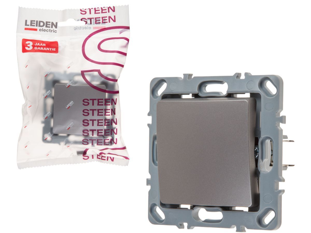 Выключатель проходной 1 клав. (скрытый, механизм, 10А) алюминий, Steen LEIDEN ELECTRIC 806053