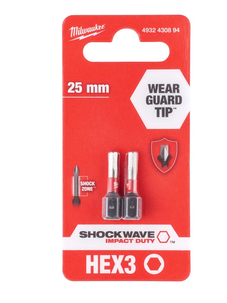 Бита Shockwave Hex 3 25 мм (2 шт), MILWAUKEE Milwaukee 4932430894