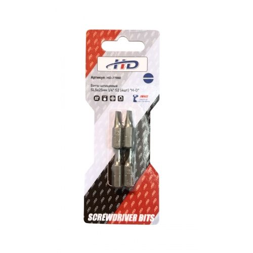 Биты шлицевые SL5х25мм 1/4" S2 (4шт)   H-D HD-77892