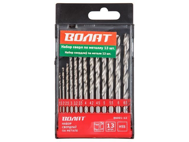 Набор сверл по металлу 1.5-6.5мм, HSS, 13шт, ВОЛАТ 86001-13
