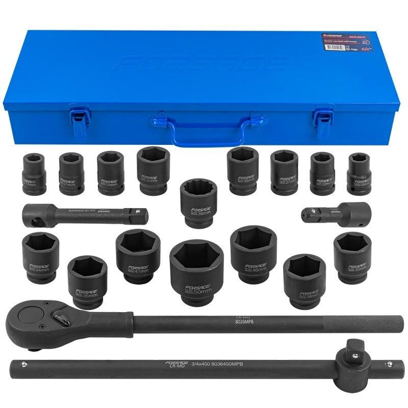 Набор инструментов ударных 21пр., 3/4" 6гр. (17-50мм) Forsage F-6212-5MPB