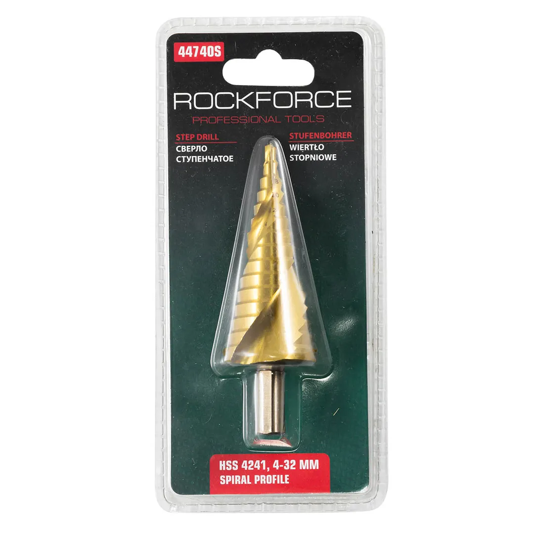 Сверло ступенчатое  спиральное HSS 4241(4-32мм), в блистере Rock FORCE RF-44740S