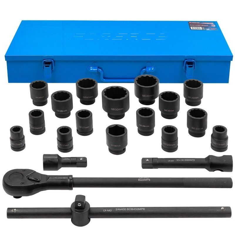Набор инструментов ударных 21пр., 3/4" 12гр. (17-50мм) Forsage F-6212-9MPB