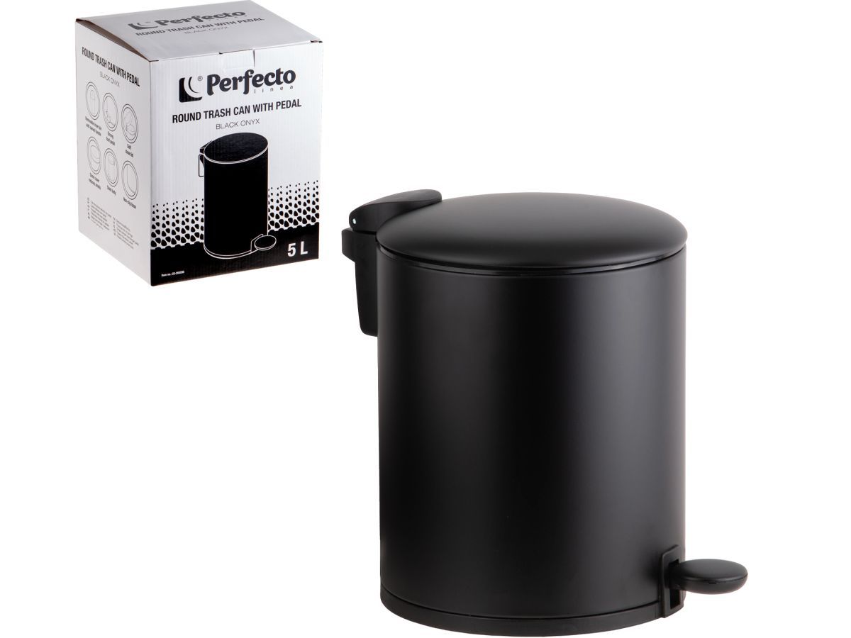 Ведро для мусора с педалью, 5 л, черное, серия Black Onyx, сталь (с микролифтом) PERFECTO LINEA 22-200205