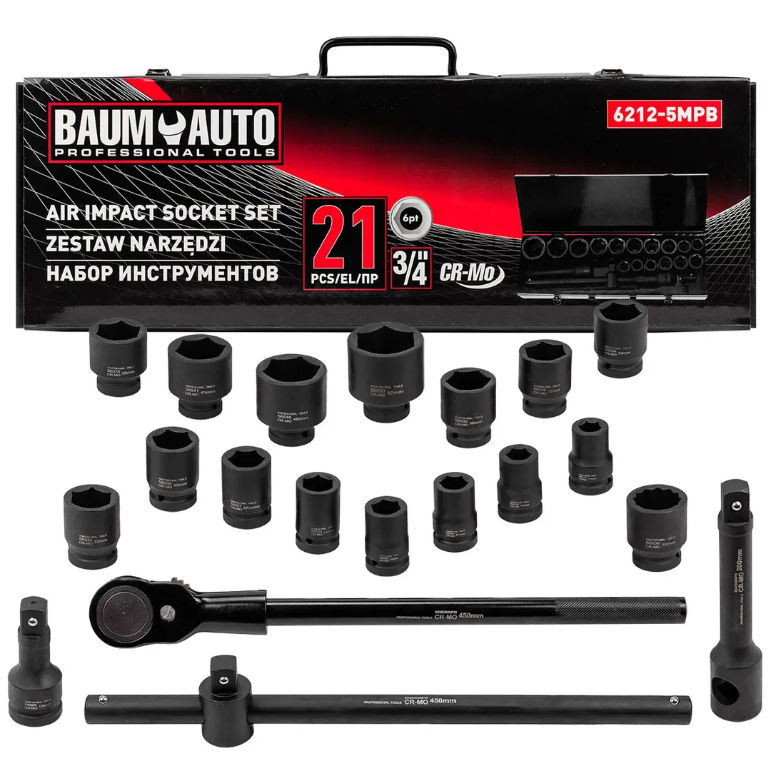 Набор инструментов ударных 21пр. 3/4" (17-36мм)(6гр.) Baum Auto BM-6212-5MPB