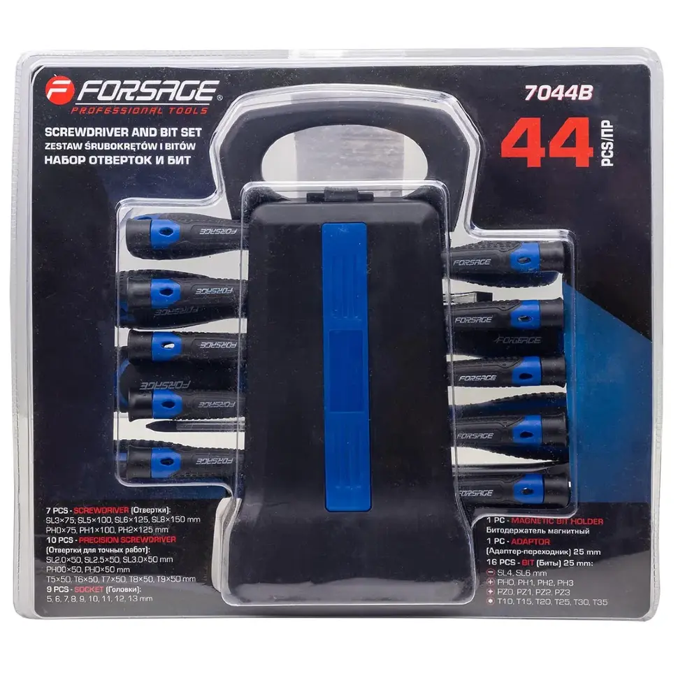 Отвертки в комплекте с битами, набор 44пр.  Forsage F-7044B