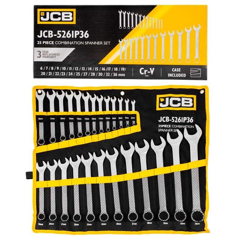 Ключи комбинированные, набор 25пр. (6-25, 27, 28, 30, 32, 36мм) JCB JCB-5261P36