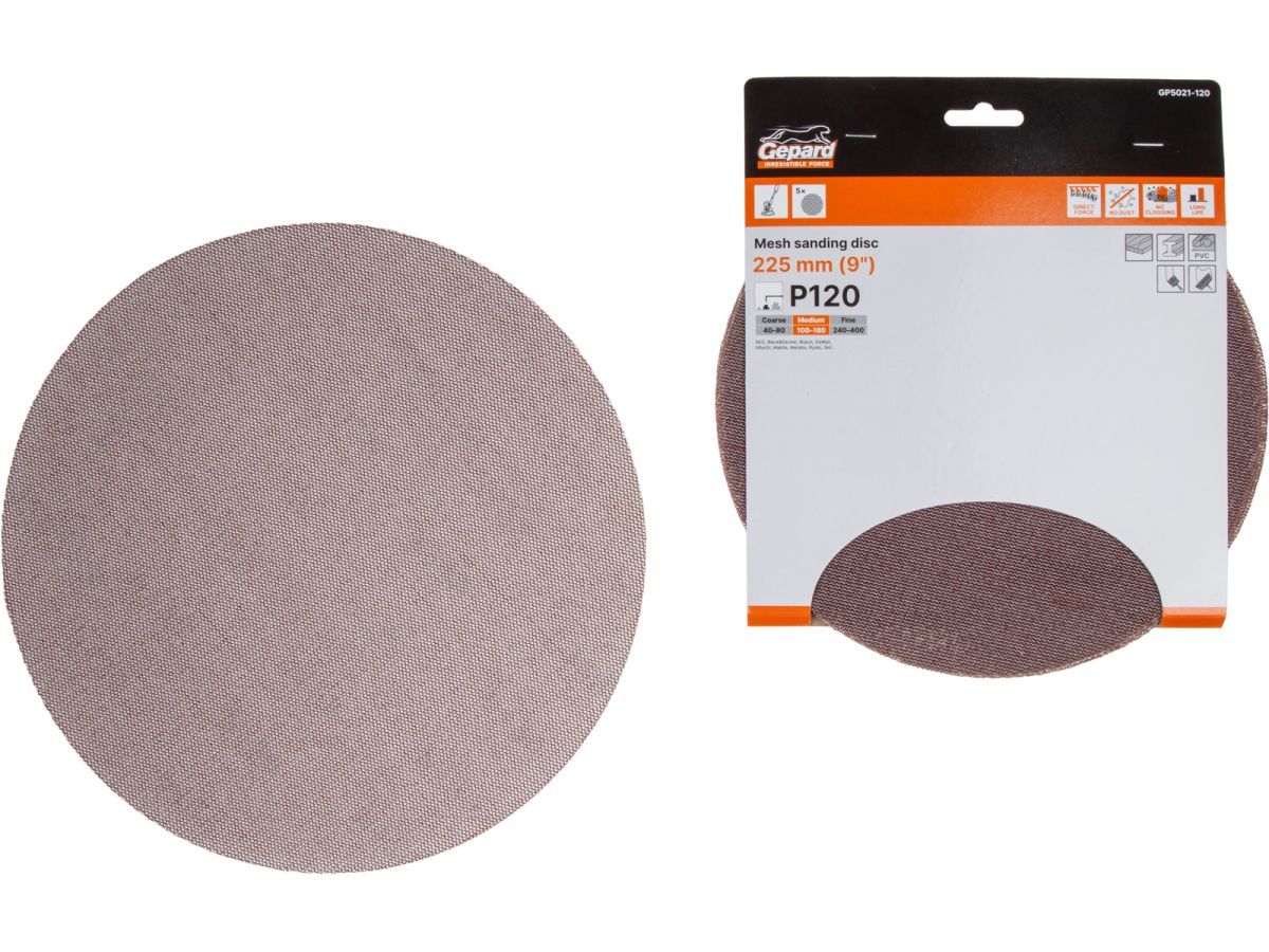 Шлифлист 225мм круг Р120 сетка, самосцепл. 5шт. (GP5021-120) GEPARD GP5021-120
