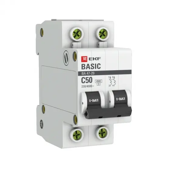 Авт. выкл. 2P 50А (C) 4,5кА ВА 47-29 EKF mcb4729-2-50C