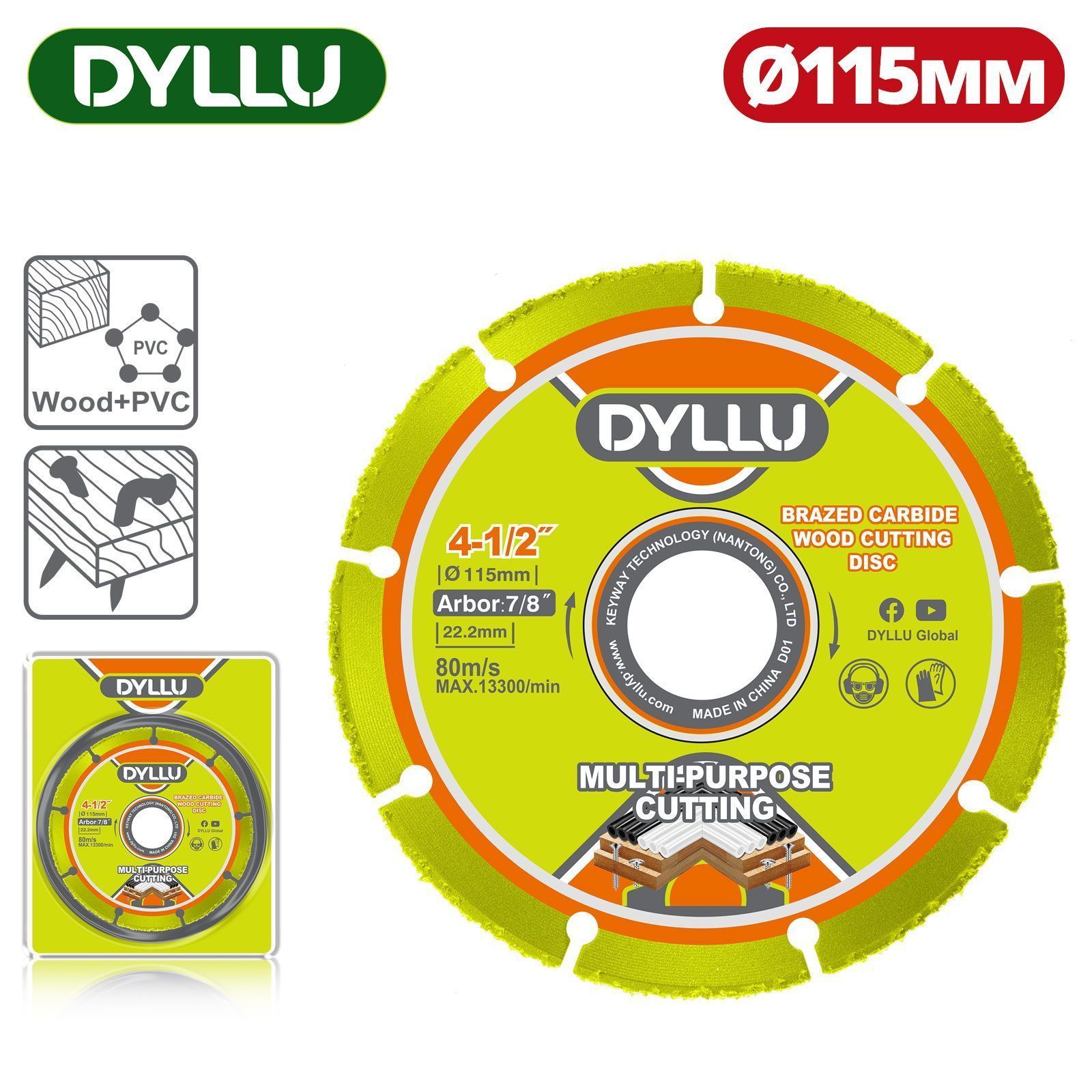Диск твердосплавный по дереву (с гвоздями) 115x22,2 мм DYLLU DTCD1K45