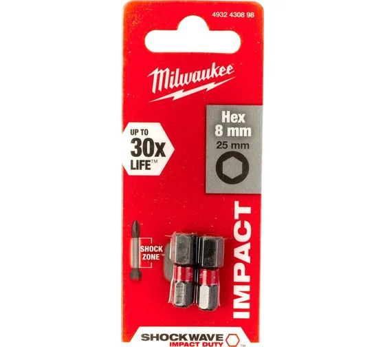Бита Shockwave Hex 8 25 мм (2 шт), MILWAUKEE Milwaukee 4932430898