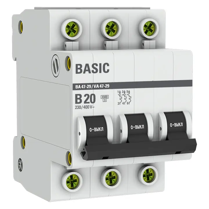 Авт. выкл. 3P 20А (B) 4,5кА ВА 47-29 EKF mcb4729-3-20-B