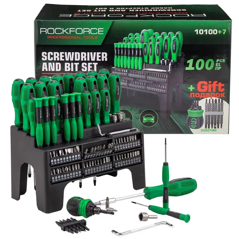 Набор отверток и бит 100пр. RockFORCE RF-10100+7