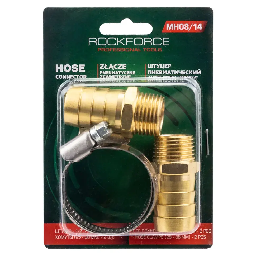 Штуцер пневматический наруж. резьба  1/2"- "елочка" 18мм ( к-т 2 шт. + хомуты для крепежа) в блистере RockFORCE RF-MH08/14/20мм(к-т 2 шт) Штуцер пневматический наруж. резьба  1/2"- "елочка" 18мм ( к-т 2 шт. + хомуты для крепежа) в блистере RockFORCE RF-MH08/14/20мм(к-т 2 шт)