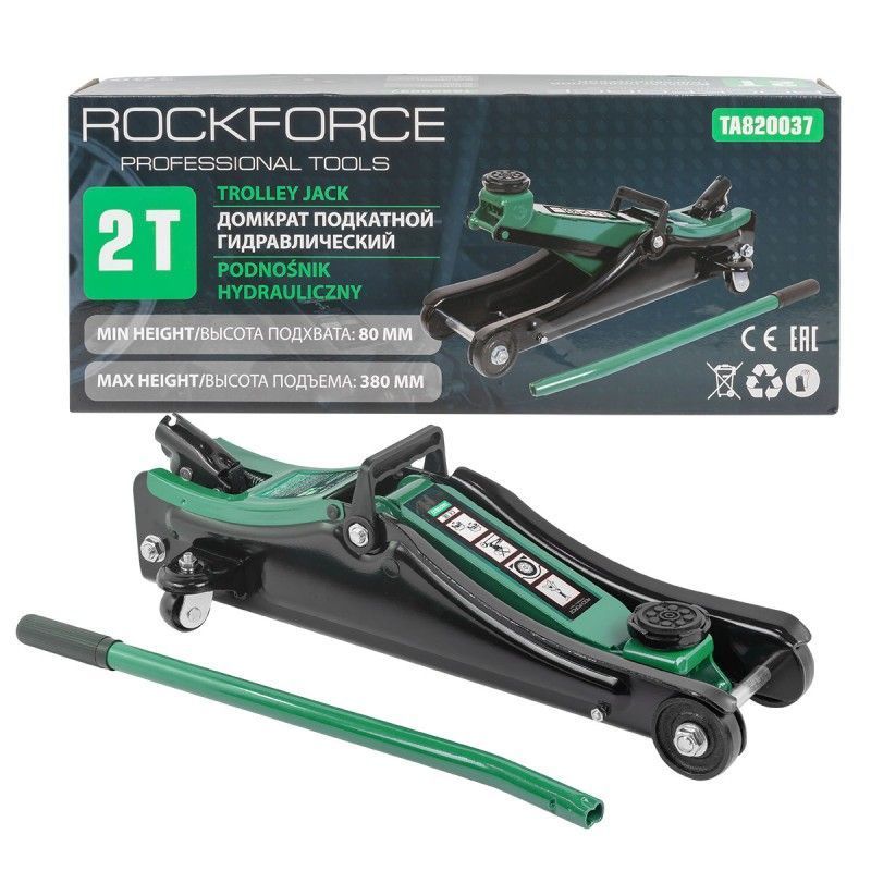 Домкрат подкатной гидравлический 2т (h min 80мм, h max 380мм)  Rock FORCE RF-TA820037