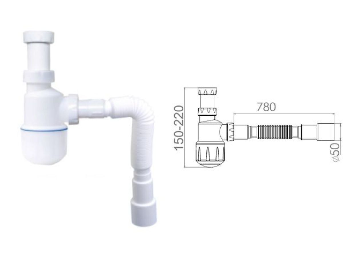 Сифон для умывальника без выпуска, гайка 32 mm, с гибкой трубой 1 1/4"- 40/50mm AV Engineering AVE129748