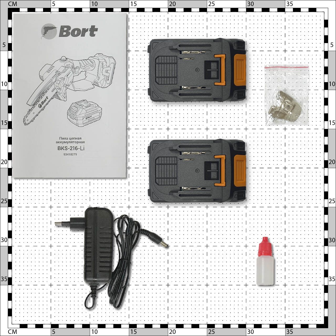 Пила цепная аккумуляторная , 18 В, 2АКБ 2,0 А/ч,  0.7 кВт, шаг цепи: 1/4 дюйма, длина шины: 15 см,Bort BKS-216-Li